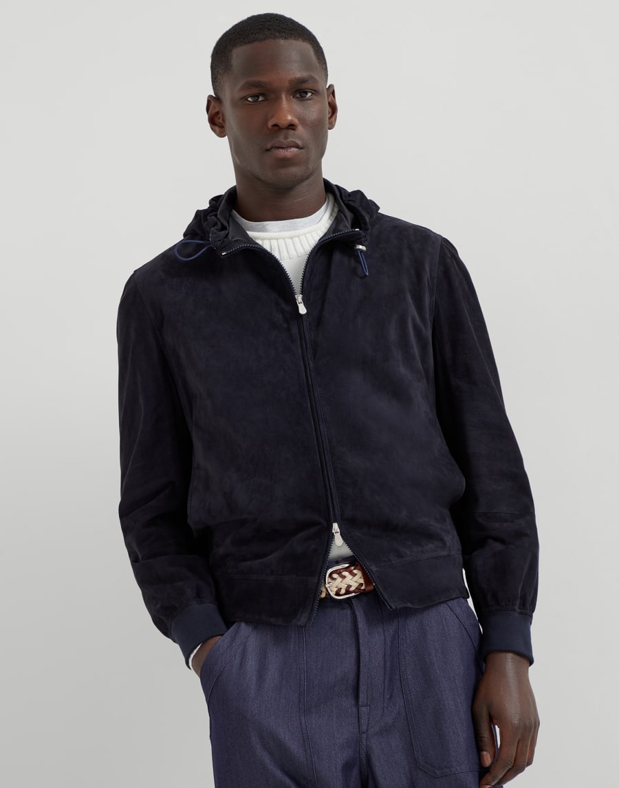 ジップアップ スウェットパーカー ネイビーブルー メンズ - Brunello Cucinelli