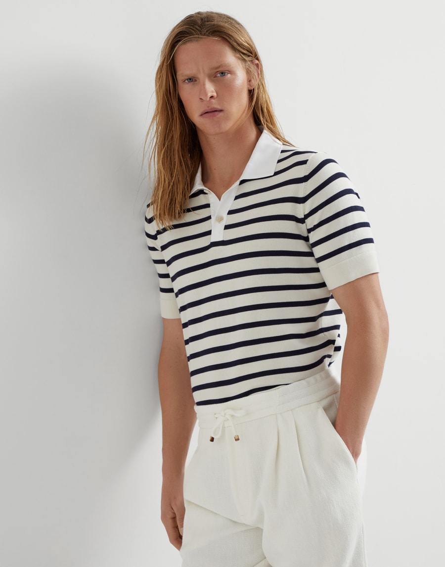 Knit polo shirt Navy Blue Man - Brunello Cucinelli