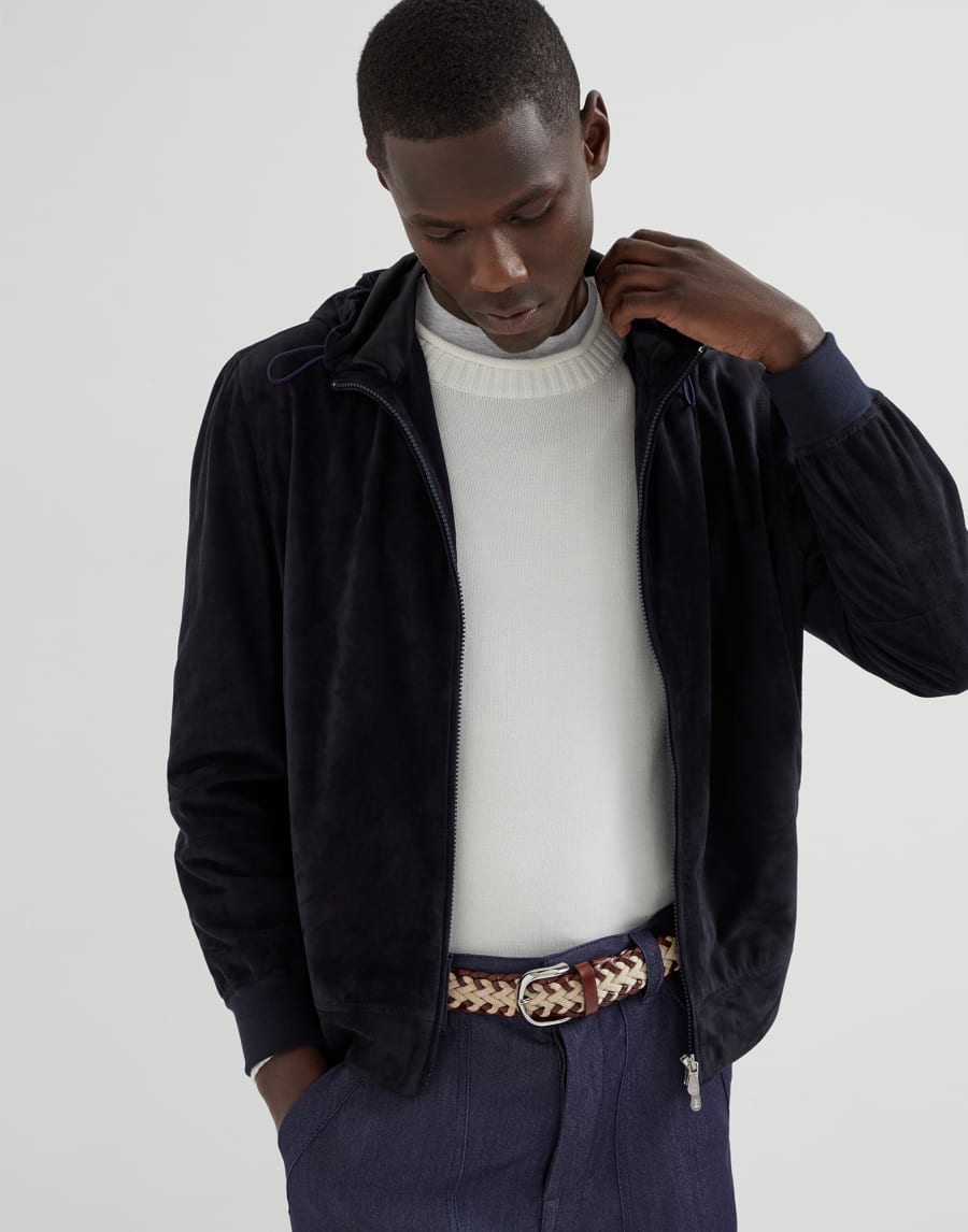 ジップアップ スウェットパーカー ネイビーブルー メンズ - Brunello Cucinelli