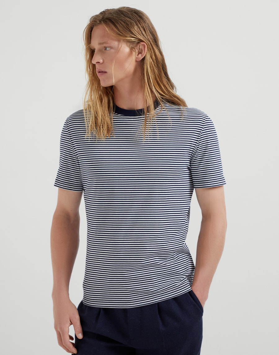 Футболка в полоску Темно-Синий Мужчина - Brunello Cucinelli