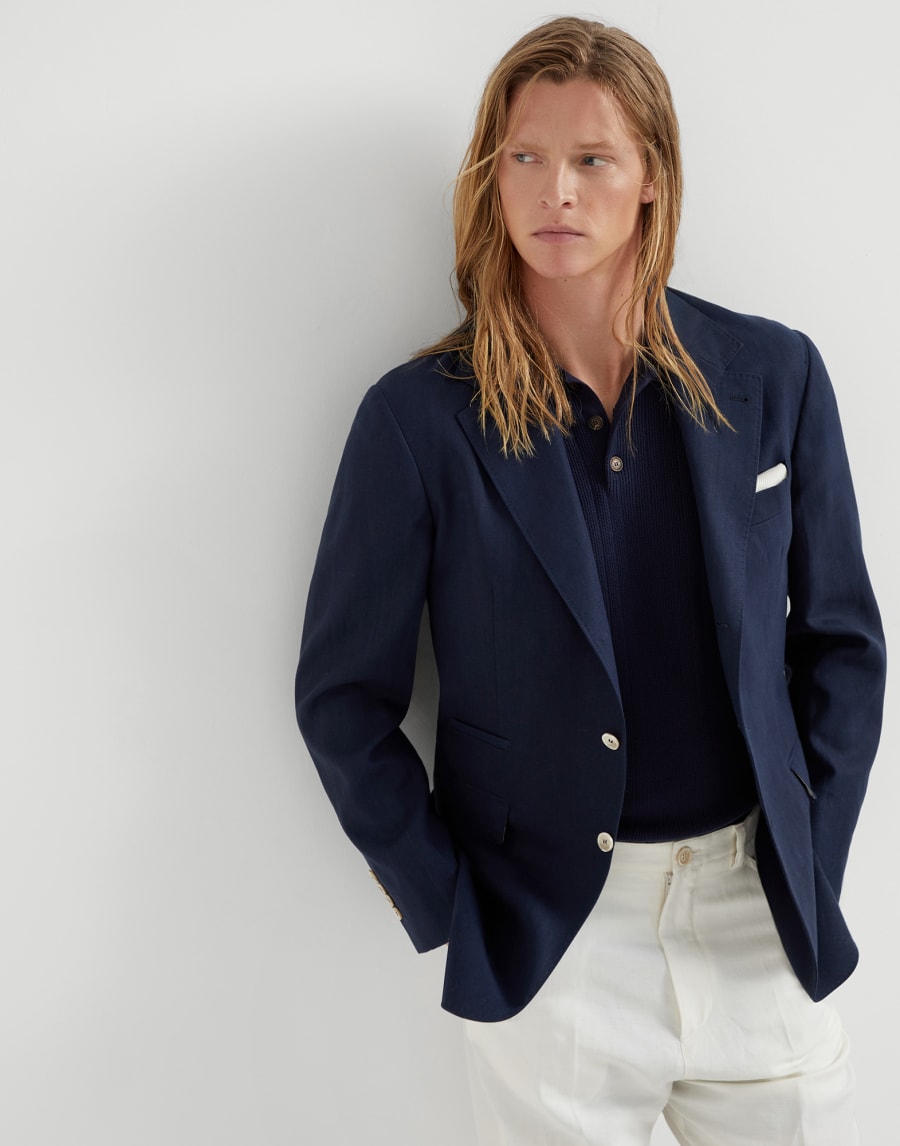 Dekonstruiertes Sakko aus Leinen Navy-Blau Herren - Brunello Cucinelli