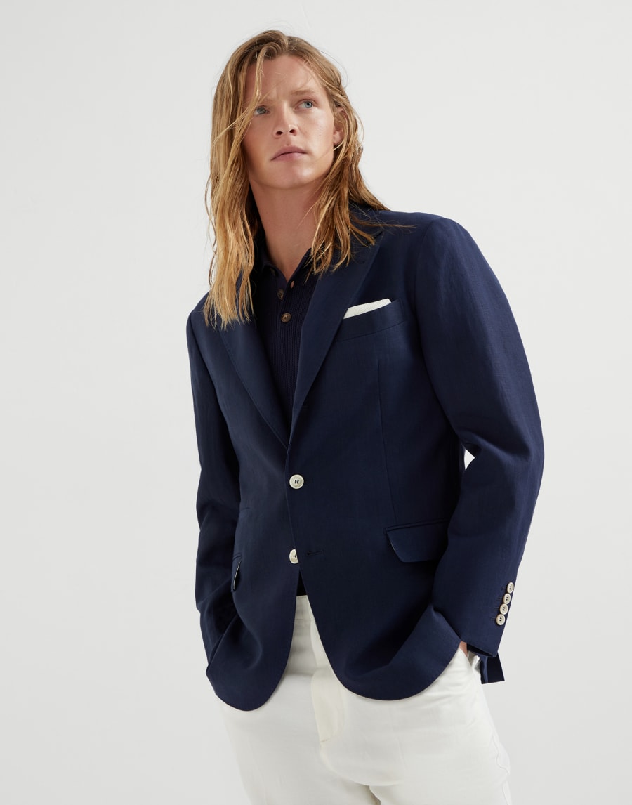Dekonstruiertes Sakko aus Leinen Navy-Blau Herren - Brunello Cucinelli