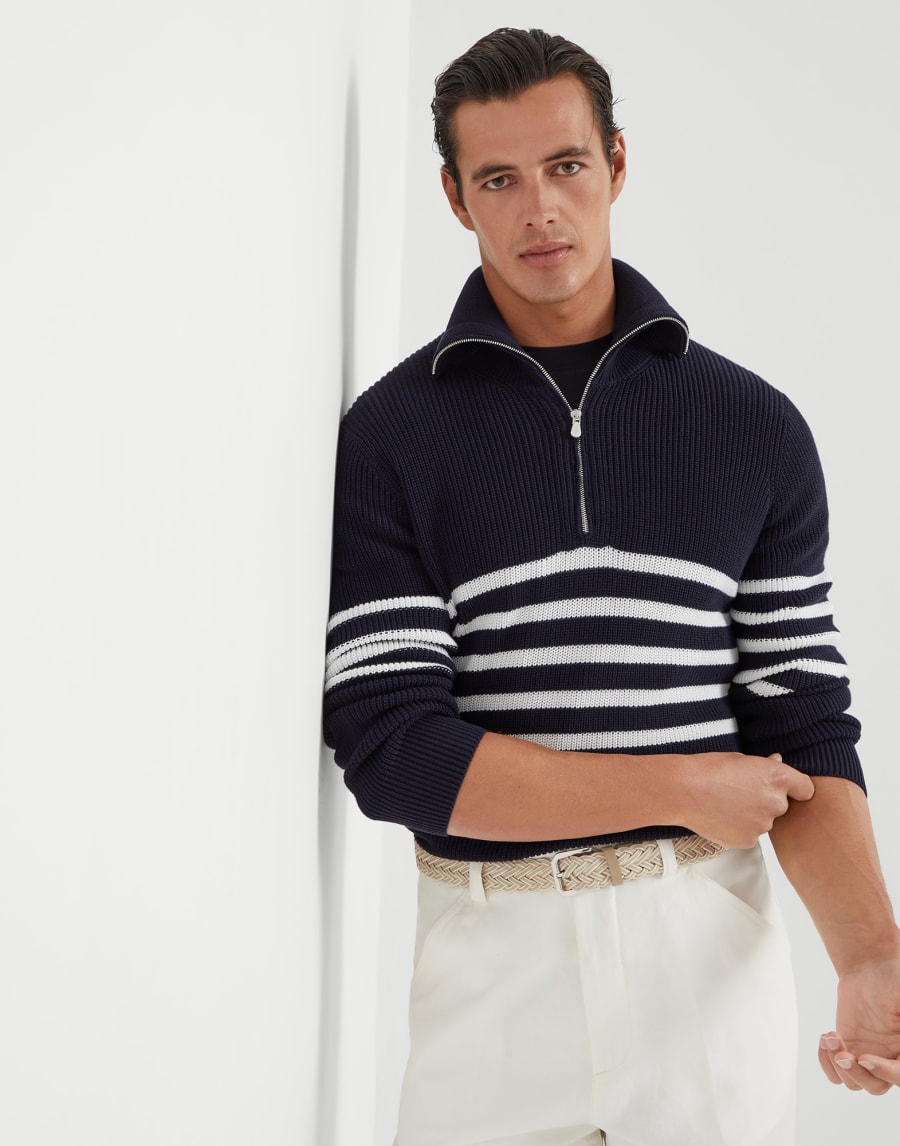 Half English rib sweater Navy Blue Man - Brunello Cucinelli