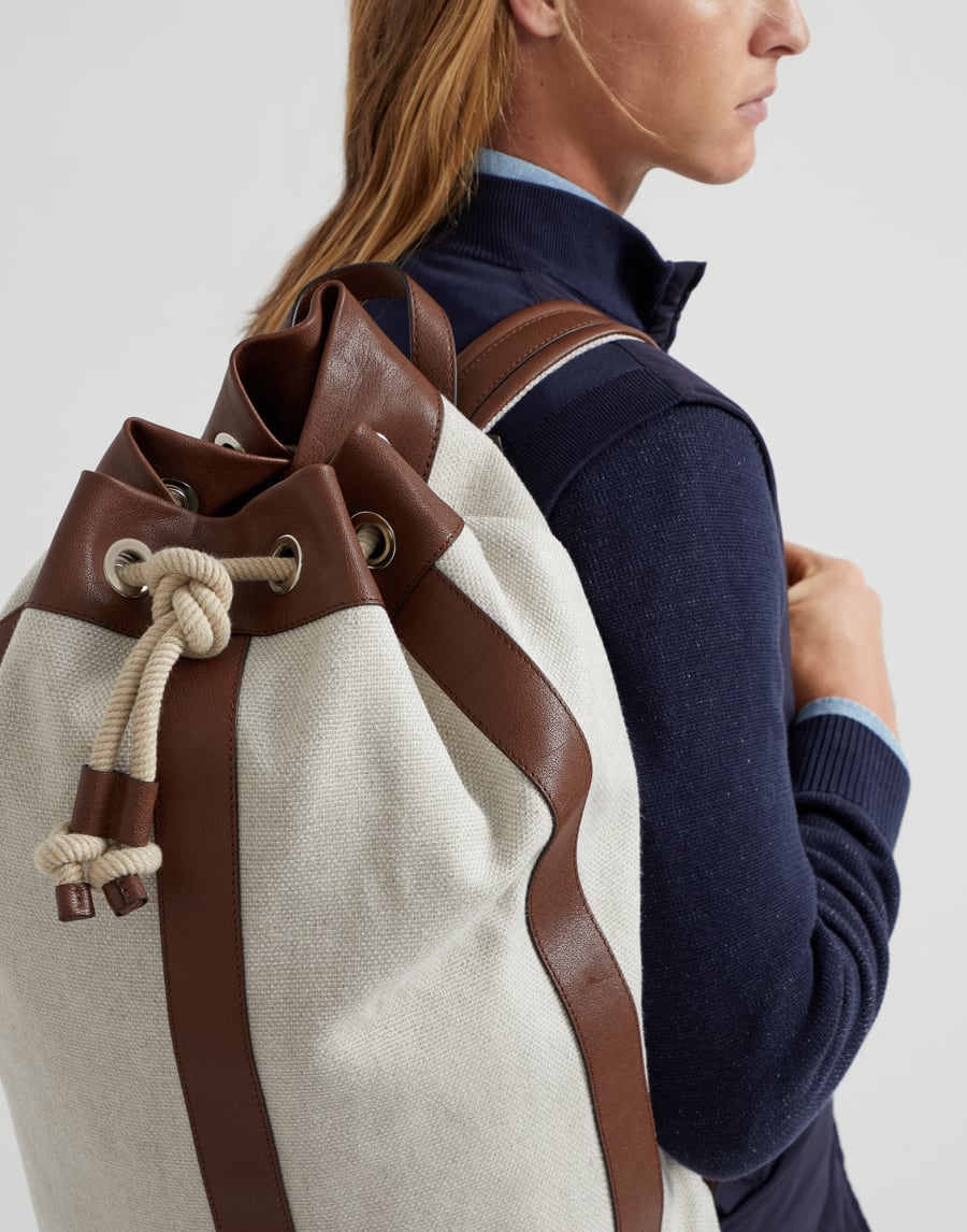 Water-resistant drawstring backpack Ecru Man - Brunello Cucinelli