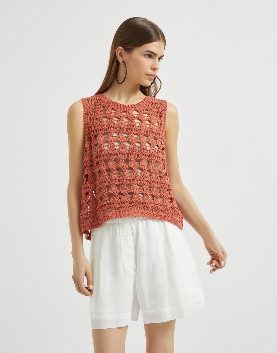 テクスチャードネット トップ オレンジ レディース - Brunello Cucinelli