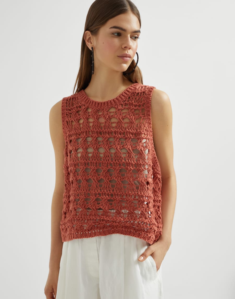 Top Textured Net Оранжевый Женщина - Brunello Cucinelli