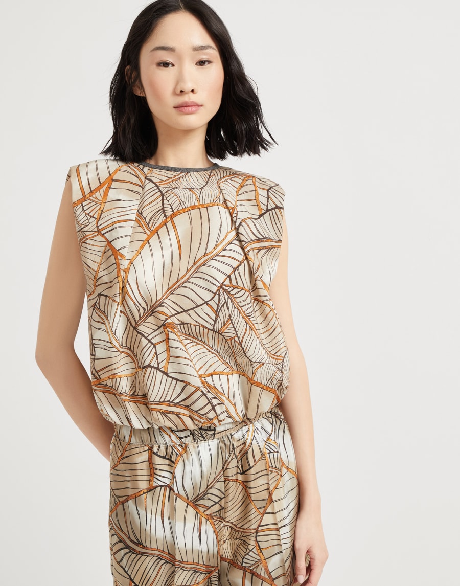 Papyrus print top with monili Multicoloured Woman - Brunello Cucinelli