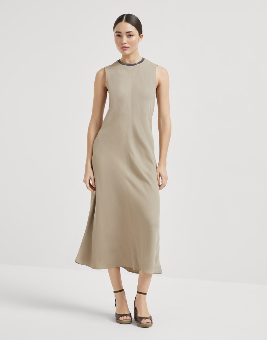 Twill dress with monili Cool Beige Woman - Brunello Cucinelli