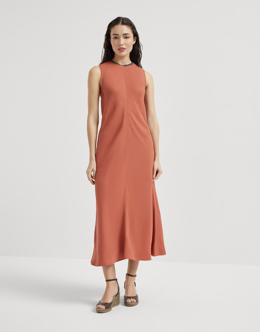Twill dress with monili Mandarin Woman - Brunello Cucinelli