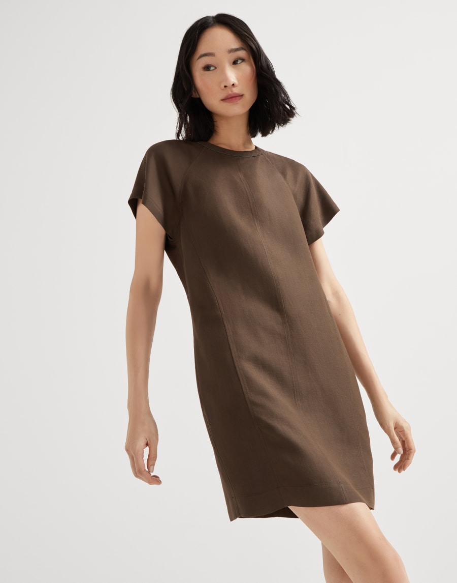 Twill mini dress with monili Chocolate Woman - Brunello Cucinelli