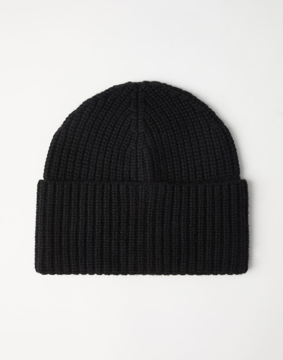 Cashmere rib knit beanie Black Man - Brunello Cucinelli