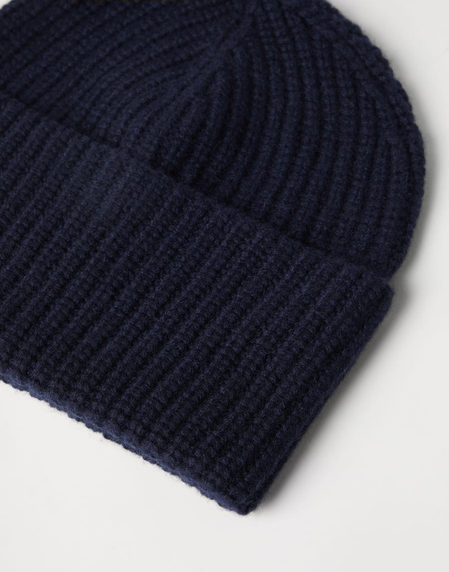 Cashmere rib knit beanie Navy Blue Man - Brunello Cucinelli