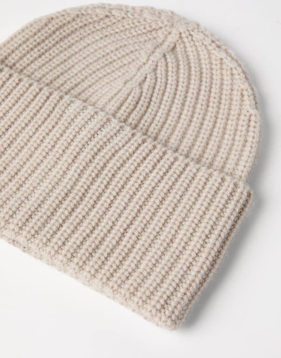 Cashmere rib knit beanie Beige Man - Brunello Cucinelli