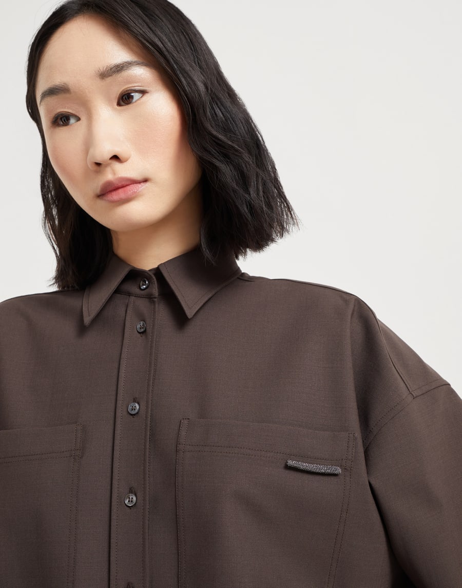 Tropical Luxury Wool shirt Cocoa Woman - Brunello Cucinelli