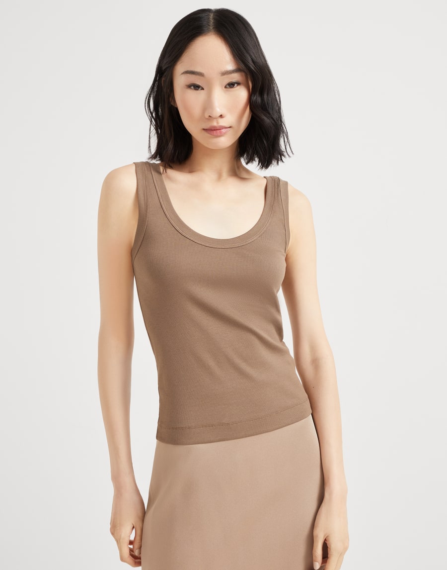 Ribbed jersey top Chocolate Woman - Brunello Cucinelli