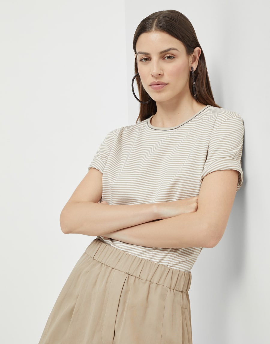 T-shirt with monili Ivory Woman - Brunello Cucinelli