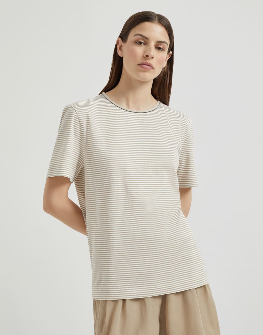 T-shirt with monili Ivory Woman - Brunello Cucinelli