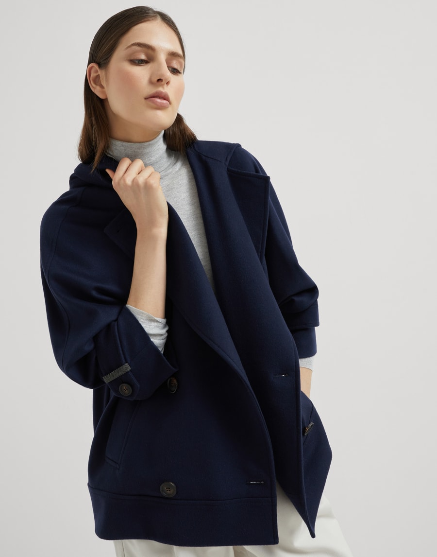 Cashmere and vicuña caban jacket Blue Woman - Brunello Cucinelli