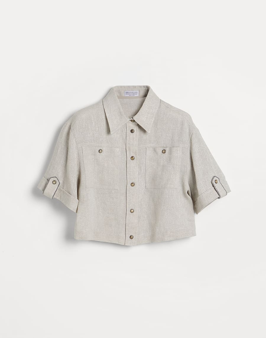 Sparkling canvas shirt Cool Beige Girls - Brunello Cucinelli