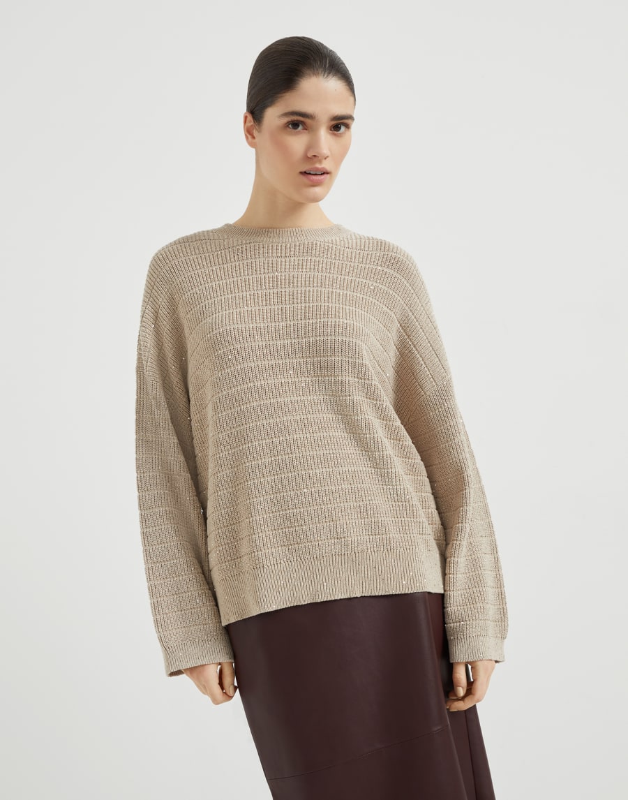 Cotton Diamond yarn sweater Warm Beige Woman - Brunello Cucinelli