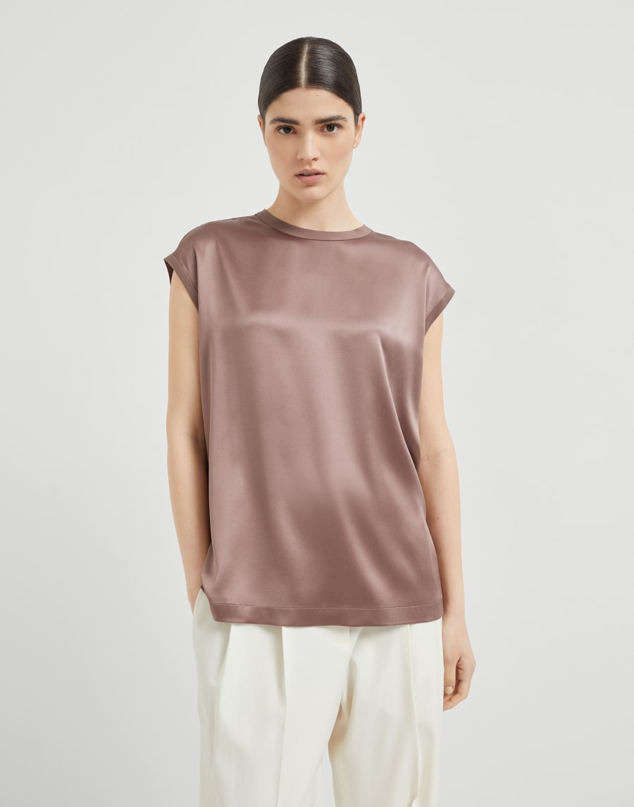 Satin T-shirt Chocolate Woman - Brunello Cucinelli