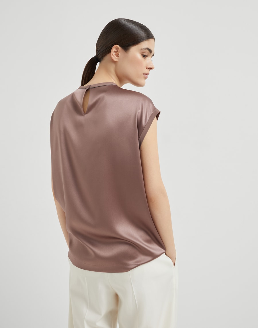 T-Shirt aus Satin Schokolade Damen - Brunello Cucinelli