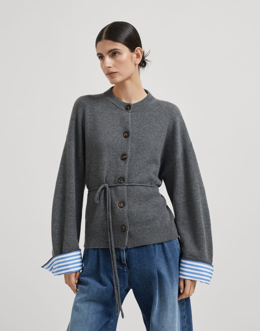 Cashmere cardigan with monili Lead Woman - Brunello Cucinelli