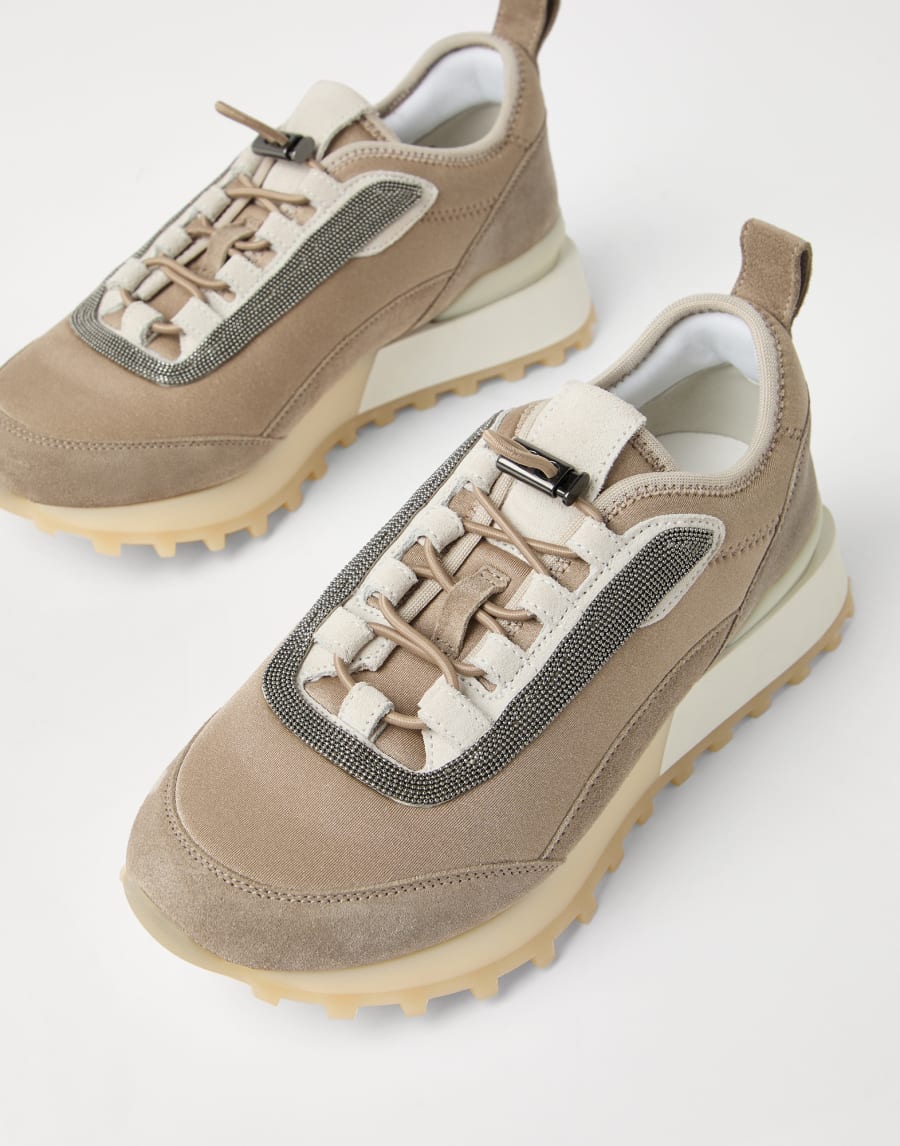 Techno fabric and suede runners Beige Woman - Brunello Cucinelli
