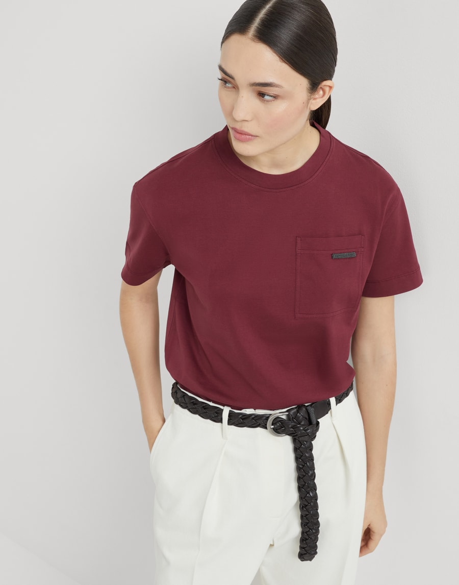 Cotton jersey T-shirt Burgundy Woman - Brunello Cucinelli