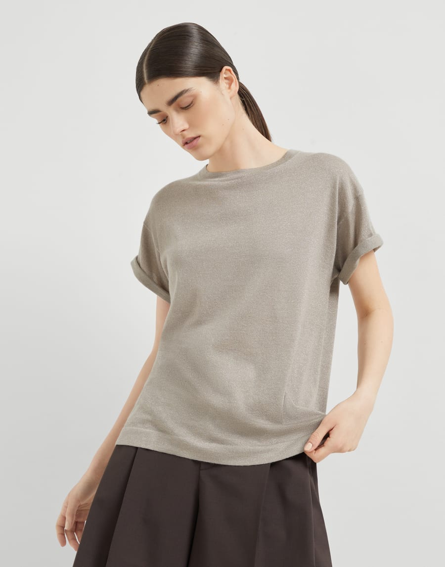 Pull léger en cachemire et soie Beige Froid Femme - Brunello Cucinelli