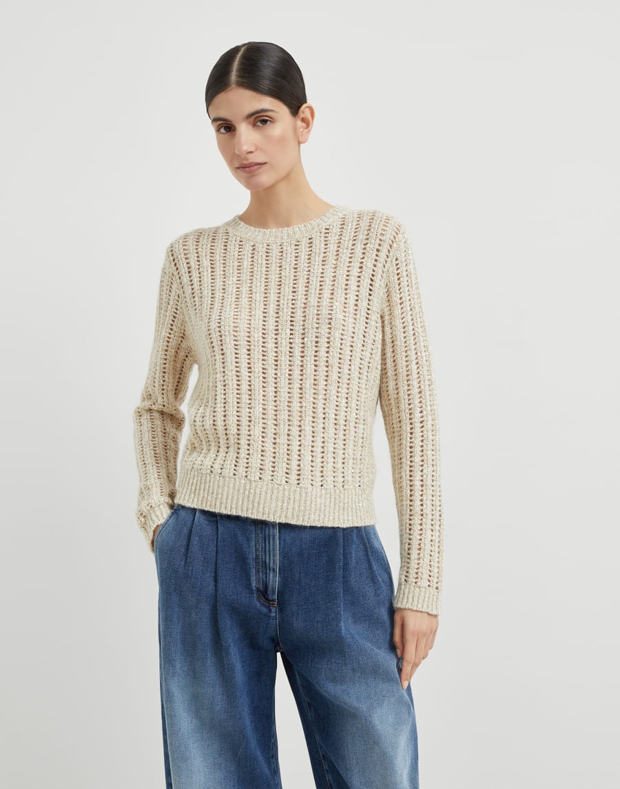 Dazzling rib sweater Cool Beige Woman - Brunello Cucinelli