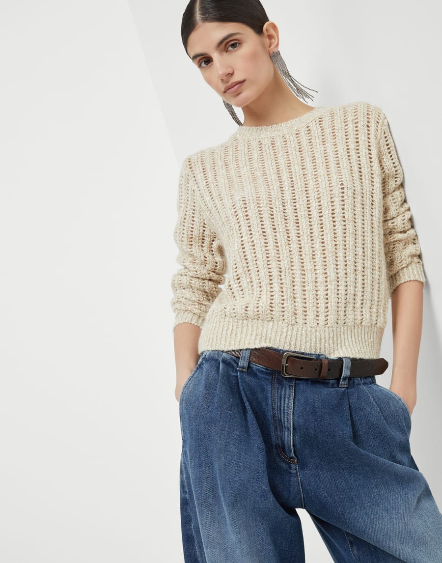 Dazzling rib sweater Cool Beige Woman - Brunello Cucinelli