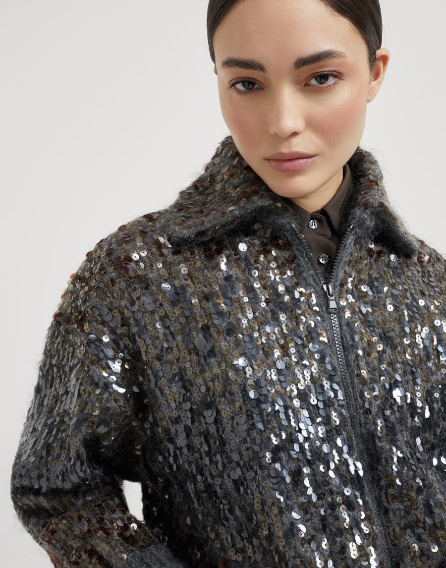 Dazzling dégradé embroidery cardigan Lead Woman - Brunello Cucinelli