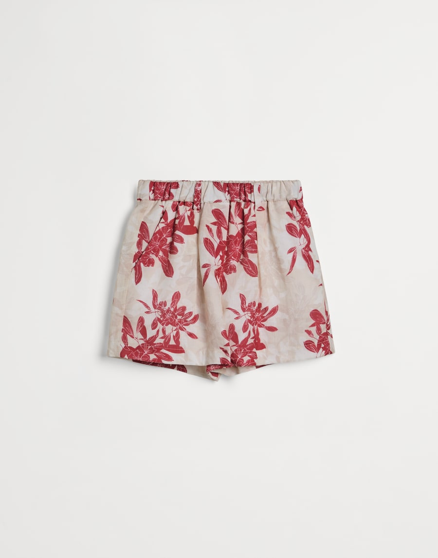 花卉印花亚麻百慕大短裤 红色 女童 - Brunello Cucinelli