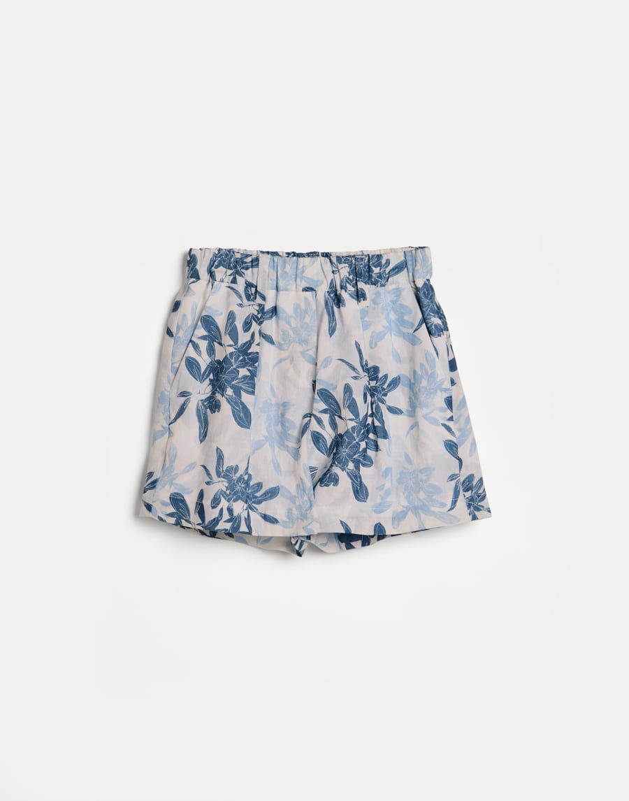花卉印花亚麻百慕大短裤 天蓝 女童 - Brunello Cucinelli