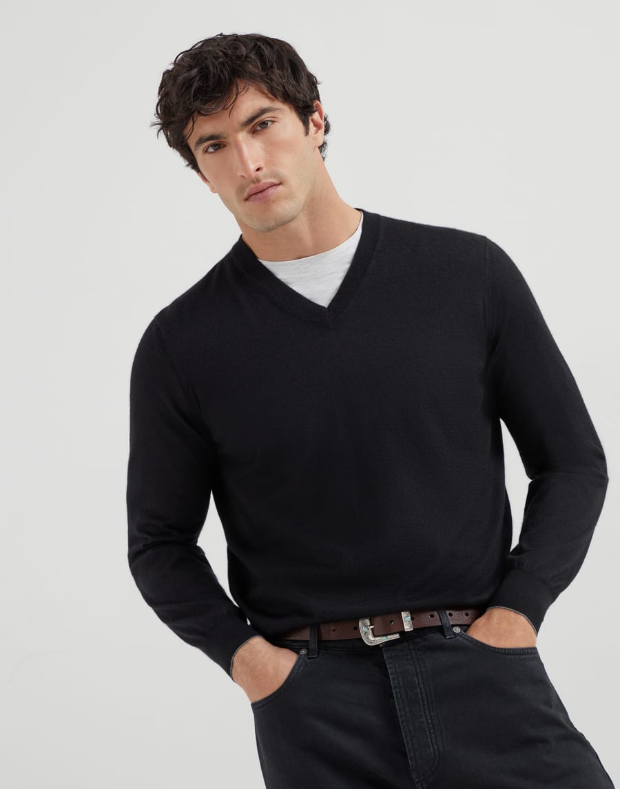 Cashmere and silk sweater Black Man - Brunello Cucinelli