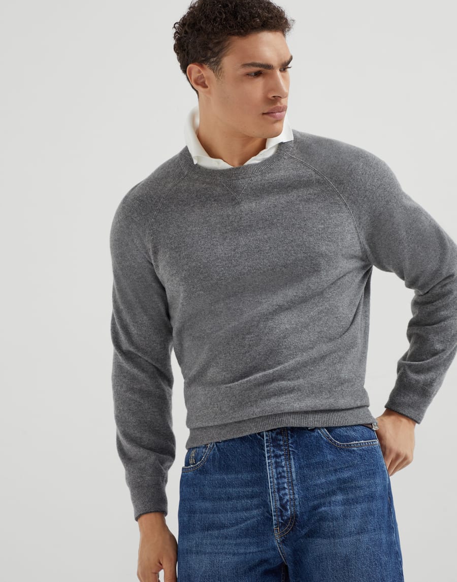 Sweatshirt-style sweater Dark Grey Man - Brunello Cucinelli