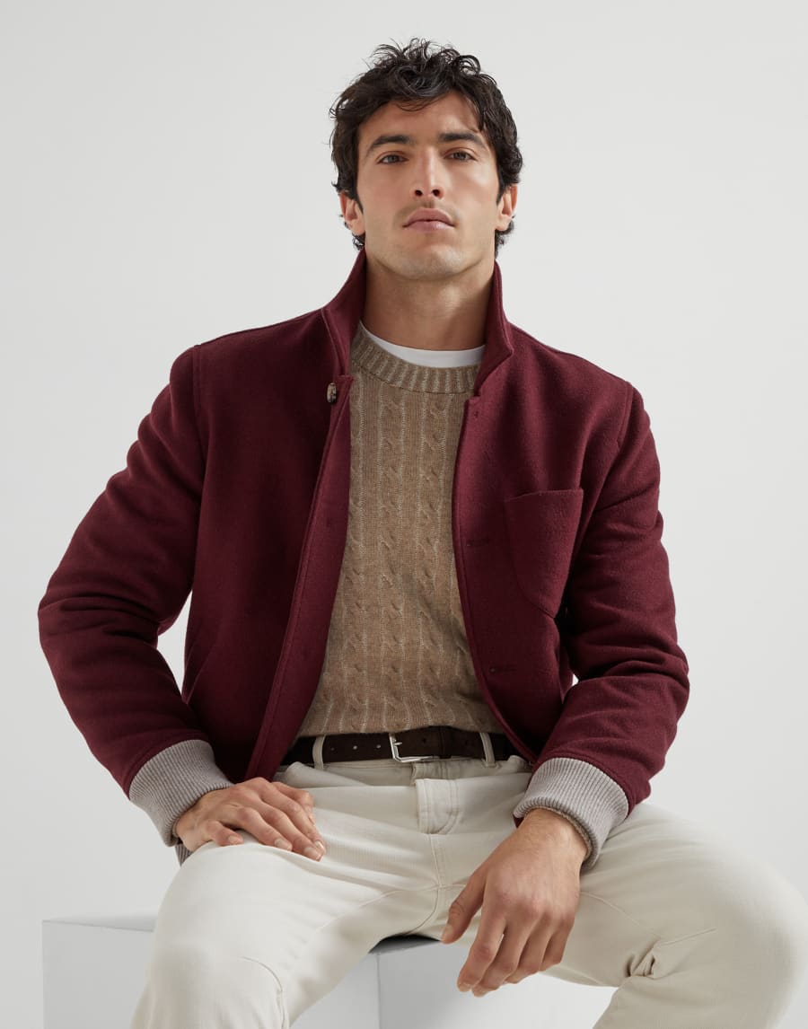 双线编织毛衣 棕色 男款 - Brunello Cucinelli