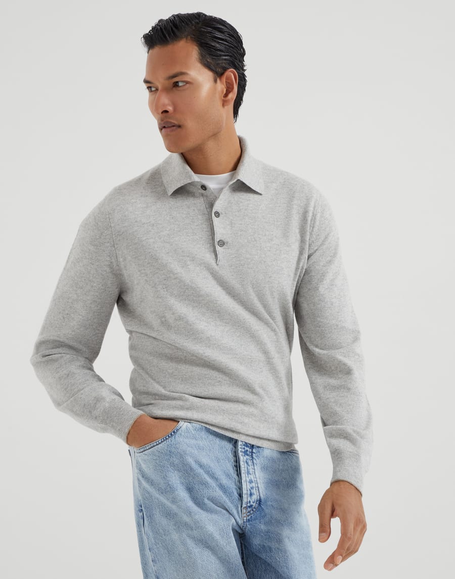 Polo-style sweater Light Grey Man - Brunello Cucinelli
