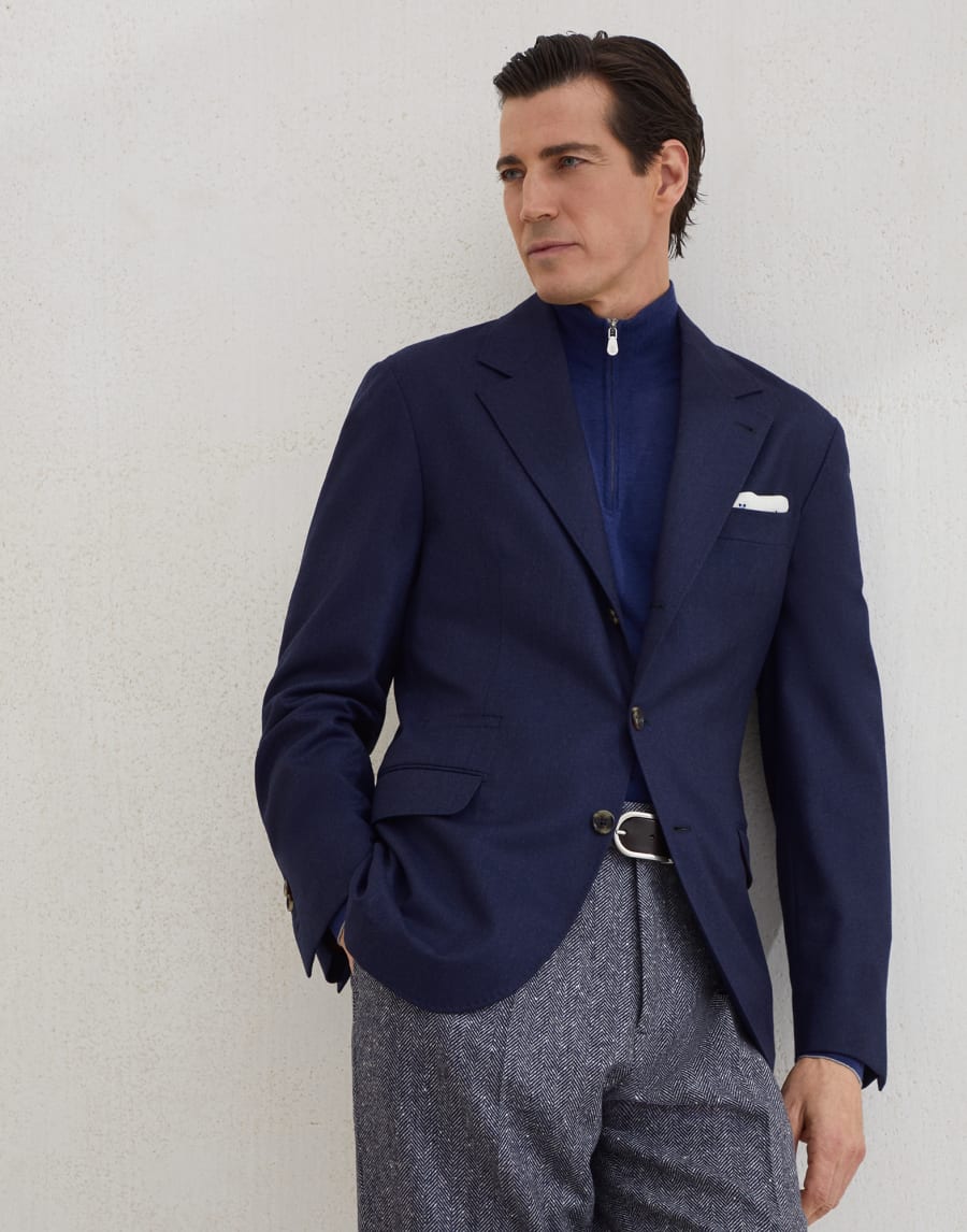 解构设计夹克 海蓝色 男款 - Brunello Cucinelli