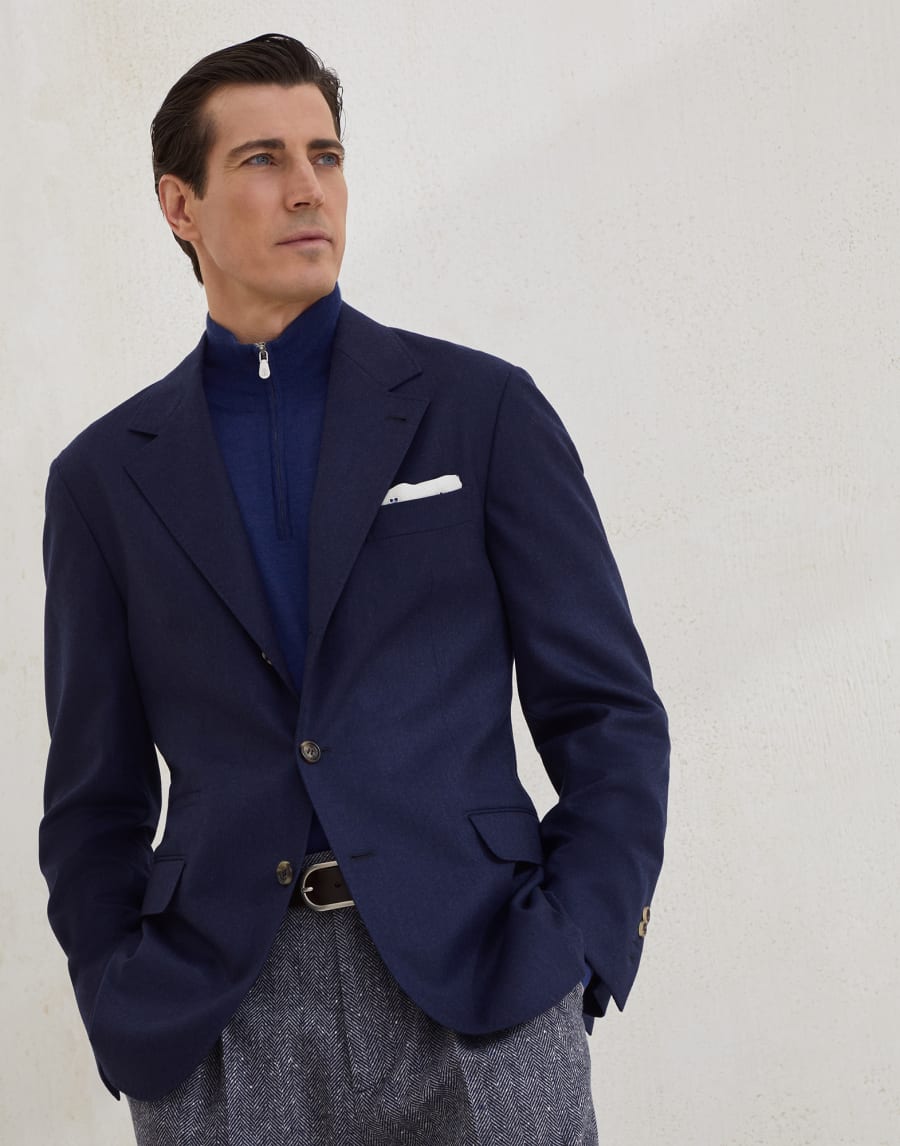 解构设计夹克 海蓝色 男款 - Brunello Cucinelli