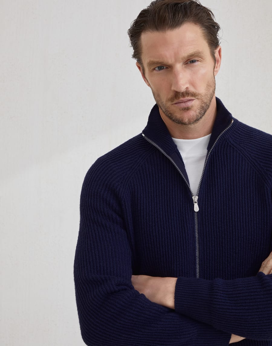 Zip-front cardigan Navy Blue Man - Brunello Cucinelli