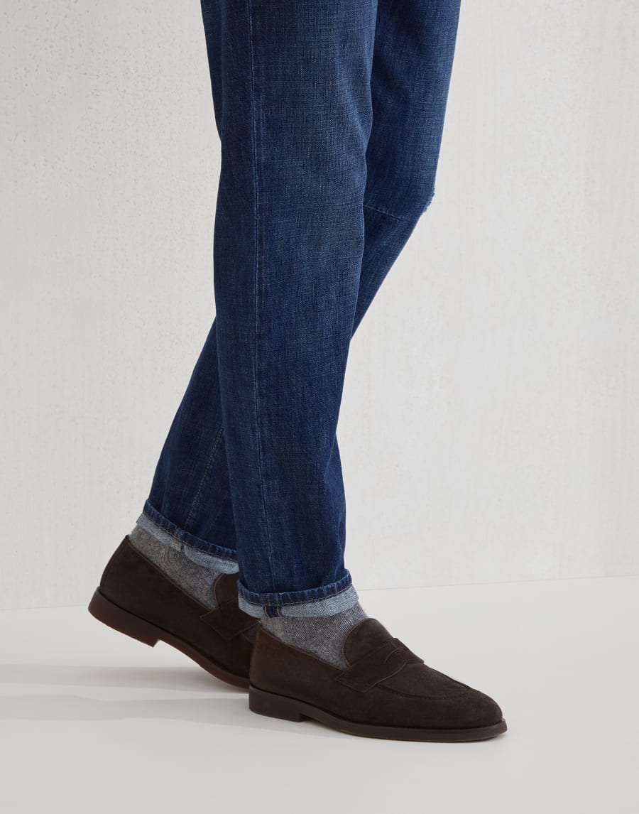 Suede Penny loafer Coffee Man - Brunello Cucinelli