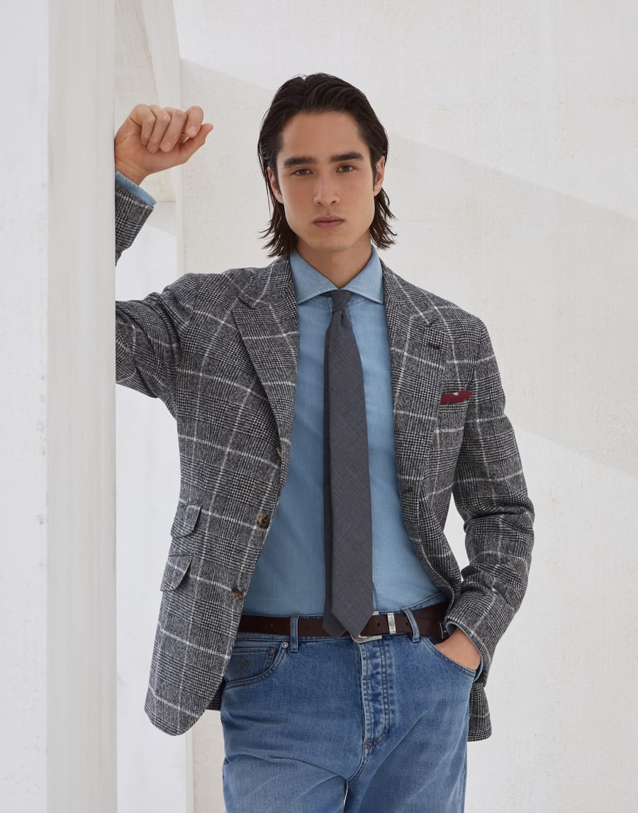威尔士格纹马术风夹克 钢灰色 男款 - Brunello Cucinelli