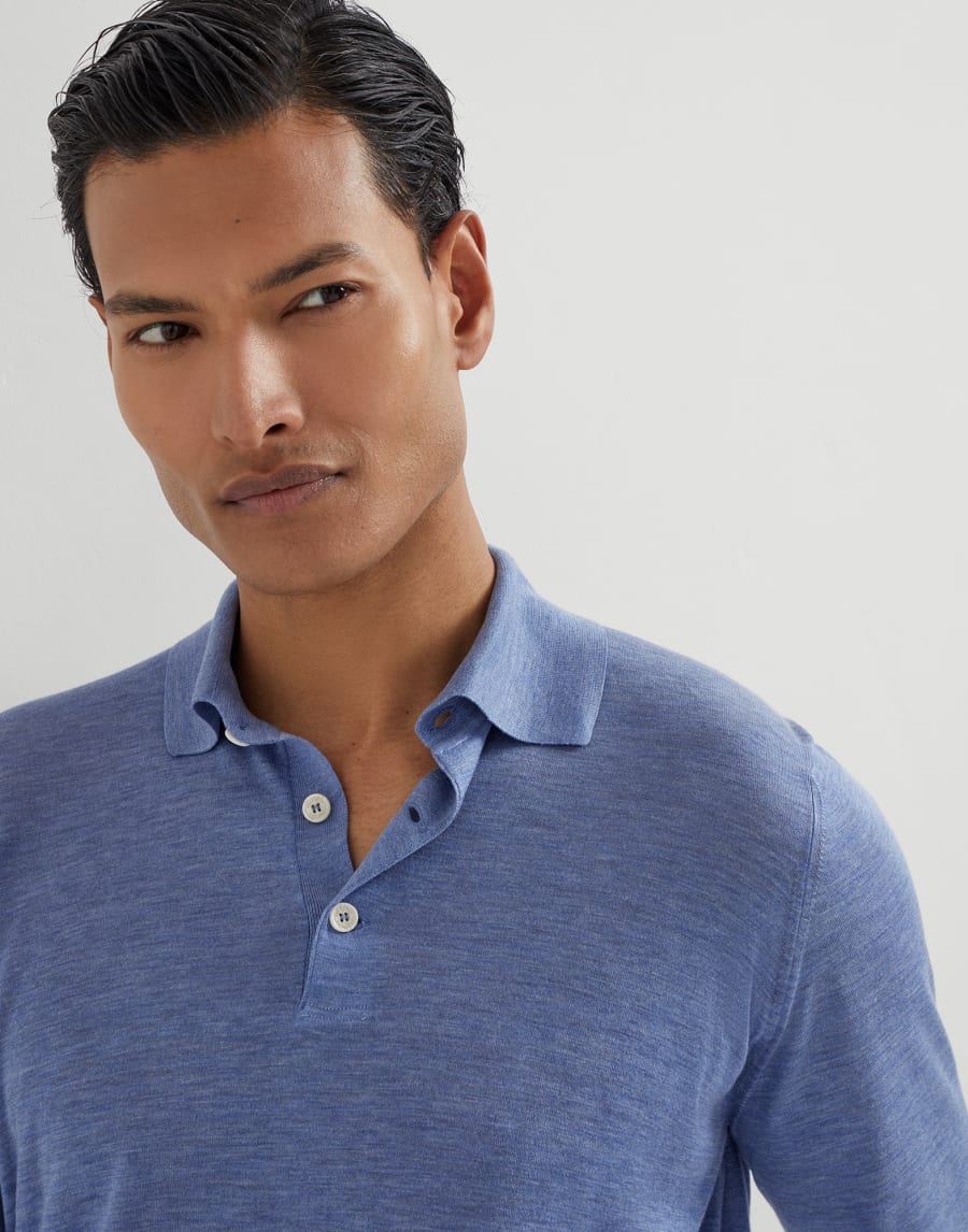 Lightweight knit Polo Denim Man - Brunello Cucinelli