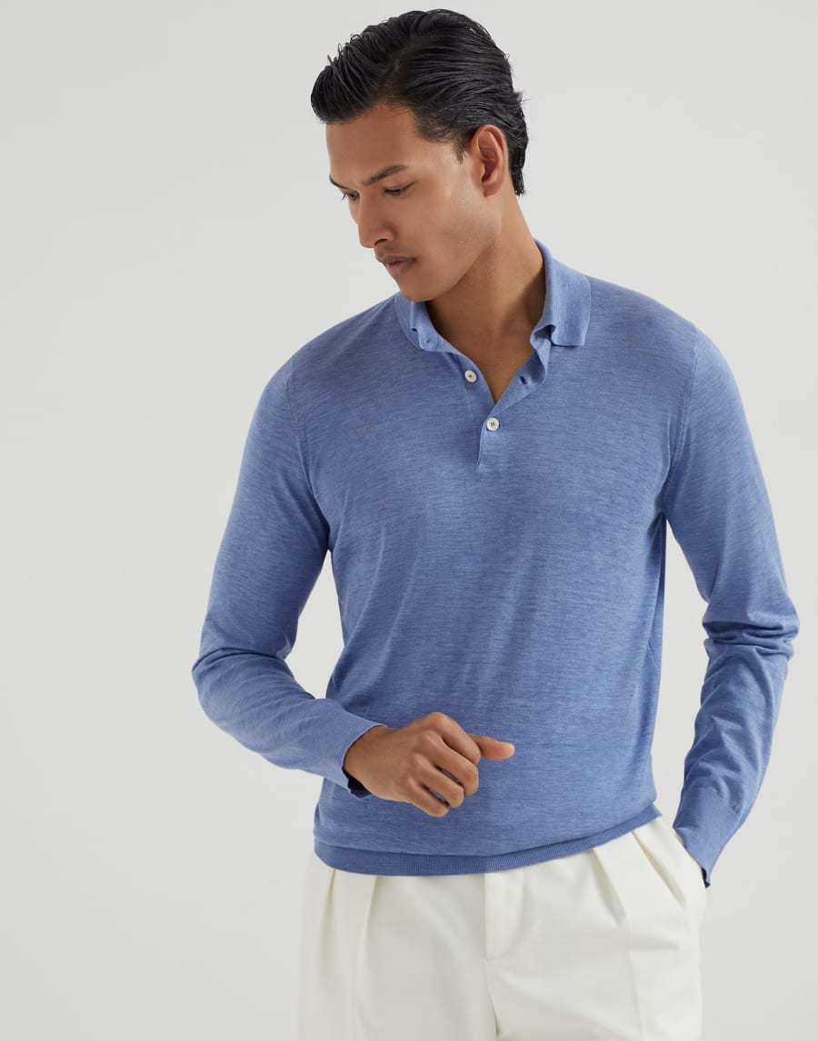 Lightweight knit Polo Denim Man - Brunello Cucinelli