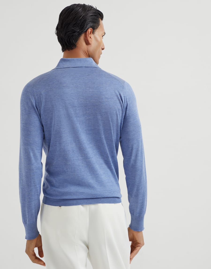 Lightweight knit Polo Denim Man - Brunello Cucinelli