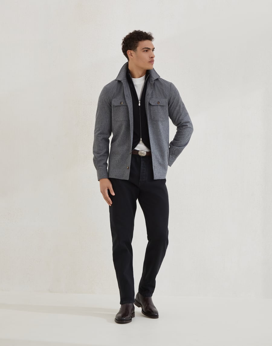 Virgin wool flannel overshirt Dark Grey Man - Brunello Cucinelli