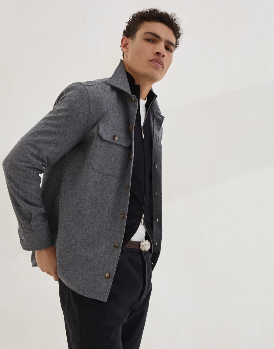 Virgin wool flannel overshirt Dark Grey Man - Brunello Cucinelli