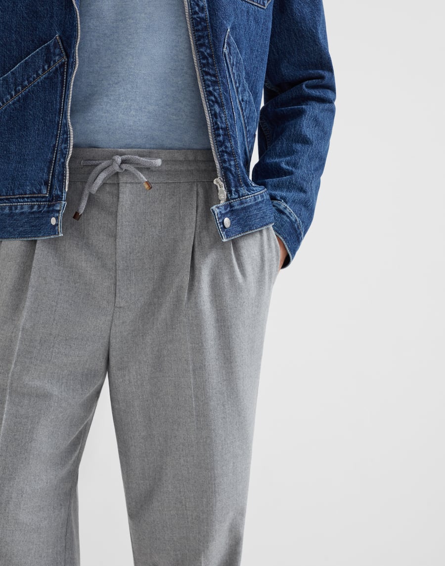 Virgin wool flannel trousers Pearl Grey Man - Brunello Cucinelli